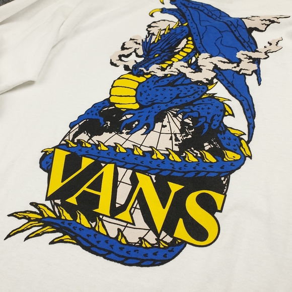 Vans Dragon Graphic T Shirt Medium Long Sleeve Crewneck Tee Skater Casual White - Picture 4 of 10